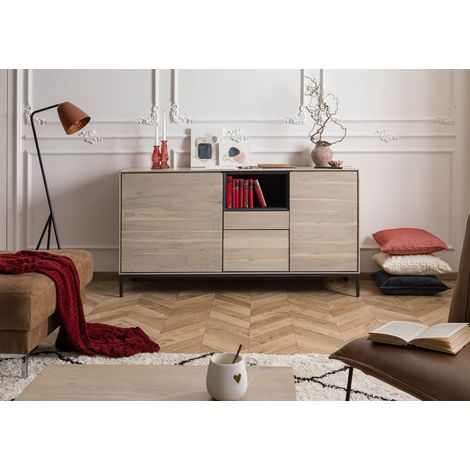 Buffet bas acacia brun huilé 160x45x85 cm (BxTxH) monté CHICAGO 04 (1/5)