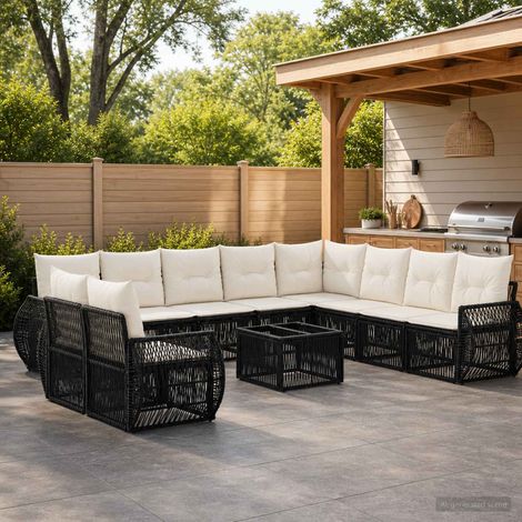 Salon de jardin modulable 11 pièces en polyrotin noir et blanc crème, 91.25kg - PANGIVO (1/5)