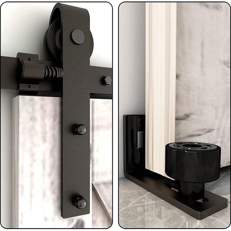 200cm Quincaillerie Kit de Rail pour Porte Coulissante avec Guide de Plancher, pour Grange,forme de J