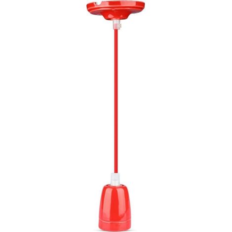 Portalámparas de porcelana V-TAC E27 (máx. 60 W), color rojo y cable tipo cuerda