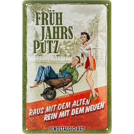 Plaque en tôle rétro - 20 x 30 cm - Nettoyage de printemps - Idée de cadeau pour les amateurs de jardin - En métal - Design vintage avec inscription en allemand (1/5)