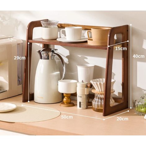 (Marron - 50 x 20 x 40 cm) Nouvelle étagère de cuisine multifonctionnelle à poser sur un plan de travail, avec porte-gobelets et porte-assiettes à plusieurs niveaux. (1/5)