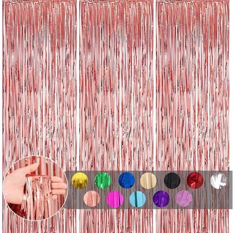 3 pièces Rideau Métallique Frange Or Rose, 1mx2m Scintillants Foil Rideau Shimmer Décoration Foil Or Rose RIDEAU (1/5)