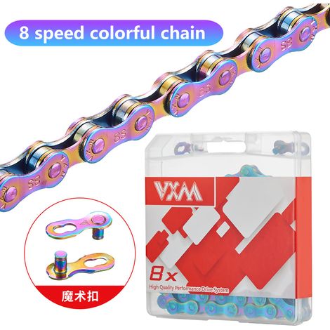 chaîne colorée pour vélo à 8 vitesses Chaîne de vélo VXM colorée électroplaquée, 10 vitesses, 11 vitesses, 9 vitesses, 12 vitesses, 8 vitesses, accessoire universel avec fermeture Velcro. (1/5)
