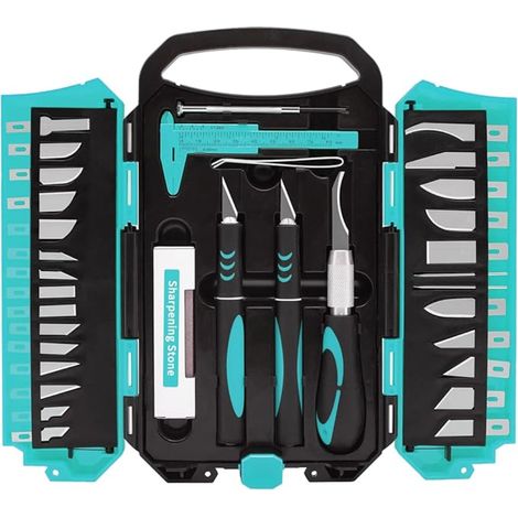 Couteau pour Loisirs Créatifs, Cutter de Précision Couteaux de Craft Knives avec Poignées Antidérapantes Pour la Modélisation Artistique, le Scrapbooking, la Sculpture, etc(Bleu) (1/5)