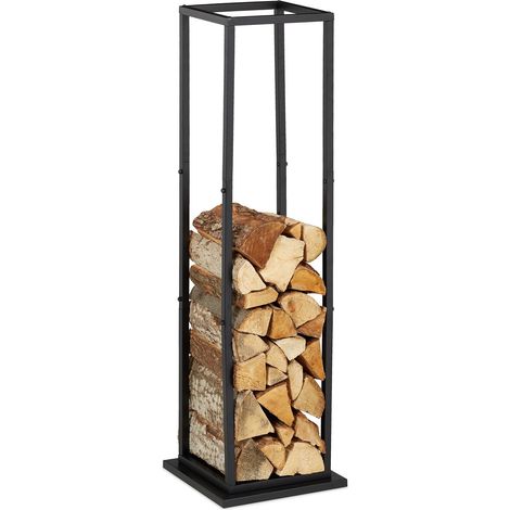 Rangement pour bois de cheminée, métal, HxLxP : 121x35x35 cm, support haut, pour bûches, empilage, noir (1/5)