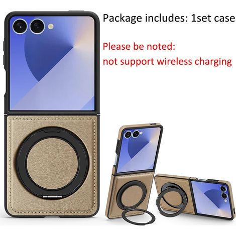 Étui de téléphone de luxe en cuir avec support magnétique rotatif à 360° (Or, Galaxy Z Flip7) (1/5)