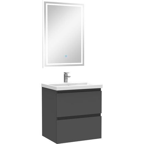 Ocean Ensemble meubles Salle de Bain 50cm simple vasque + miroir LED Anthracite