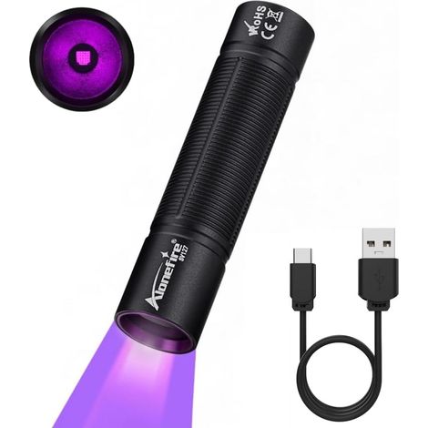 Linterna LED UV SV127 (365 nm), pequeña, recargable por USB-C, mini luz negra UV, detector de orina para resina, pesca, escorpiones, minerales y ámbar, con batería recargable integrada. (1/5)