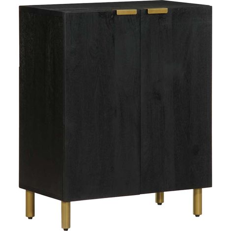 Buffet noir avec porte, pieds en métal et rangement, 60 x 33 x 75 cm - PANGIVO (1/5)