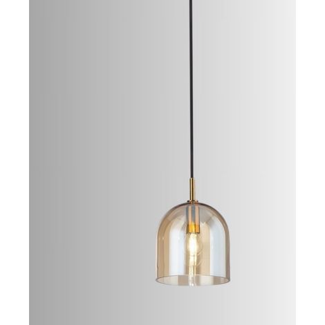 Suspension En Verre Ambre 16 Cm, Monture Or Brossé, Douille E14, Câble En Tissu Noir Pour Intérieurs Modernes - Design Élégant Par Perenz S.R.L. (1/3)