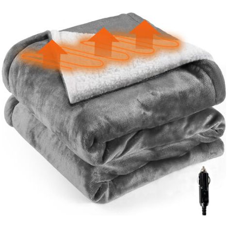 Couverture chauffante électrique 12V pour voiture – 150x100cm – 3 niveaux de chaleur – Flanelle et sherpa – Cordon 1,5m pour camping (1/5)