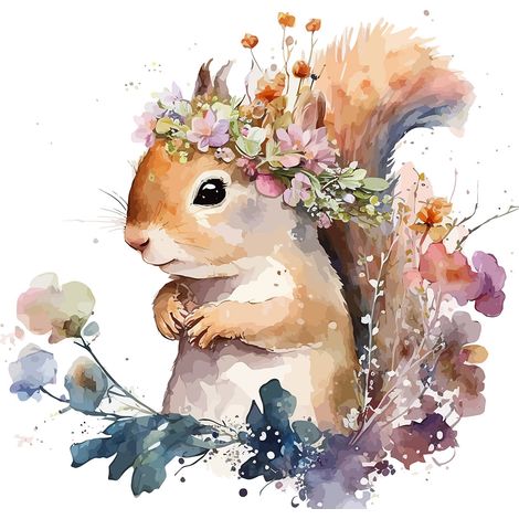 Papier peint panoramique Enfants - Écureuil fleurs - 130 cm x 84 cm (1/2)