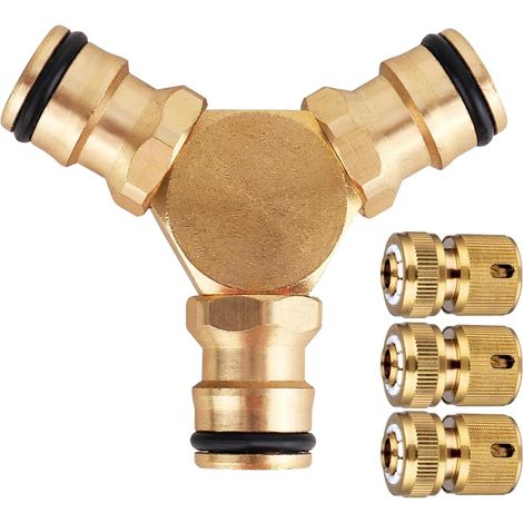 Répartiteur Tuyau Laiton - Kit 4 Pièces - Raccord Y 13mm 15mm - Anti-Fuite - Jardin Arrosage (1/5)