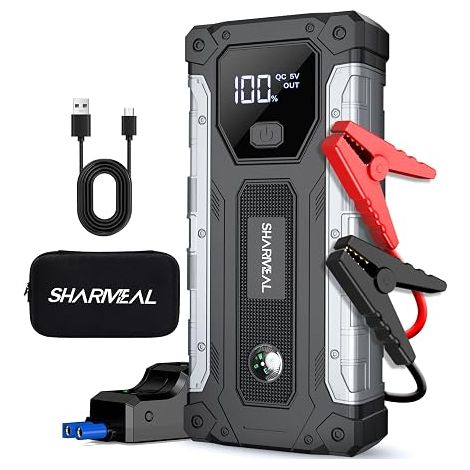 Booster Battery Portable Car Battery Starter All Petrol or Diesel Jump Starter Smart Safety Clamps Large LCD Display LED Light Modes (1/5)
