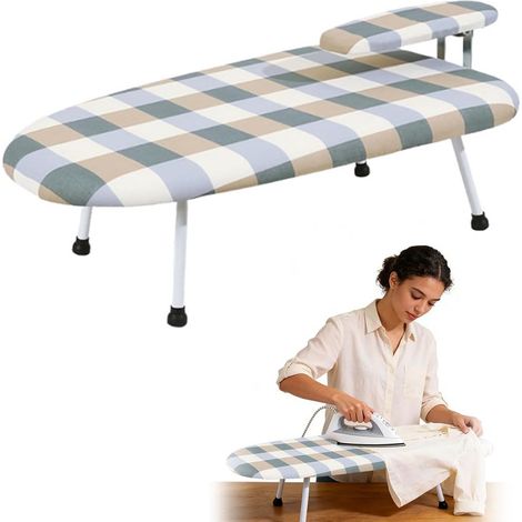 Petite planche à repasser pliable 60 x 37 cm avec pieds antidérapants et grille de protection contre la chaleur, mini planche à repasser peu encombrante pour appartement, voyage et bureau à domicile (1/5)