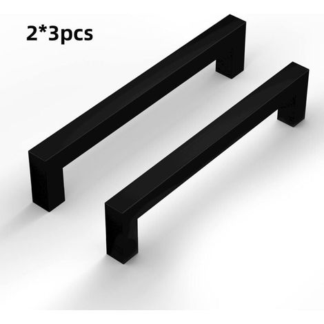 Lot de 6 poignées de placard de cuisine en alliage d'aluminium noir (202 x 8 x 29 mm), poignées de tiroir de meubles de cuisine, entraxe 192 mm (1/4)