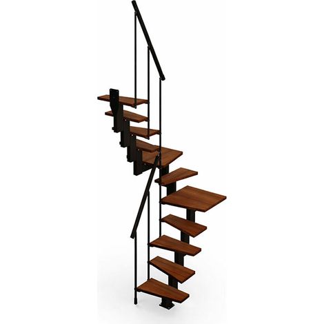 Escalier 2 quart tournant 12 marches - Hauteur à franchir de 2.60 à 3.08m - Largeur 60cm - Couleur bois et blanc - KIP60/U-SNMNOY-12