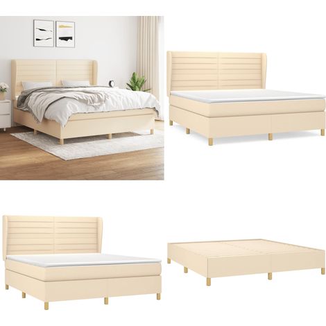 Boxspringbett mit Matratze Creme 160x200 cm Stoff - Boxspringbett - Doppelbett - Cremefarbenes Bett - Bettenrahmen - Lattenrost - Home & Living (1/5)
