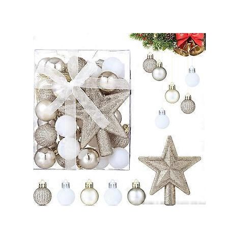 Boules de Noël, 30 boules blanches, dorées et argentées pour sapin de Noël (1/2)
