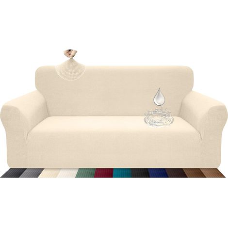 Housse de canapé extensible, imperméable et résistante aux griffures pour canapé 3 places Motif élégant Avec bâtonnets de mousse antidérapante (canapé 3 places, beige) (1/5)