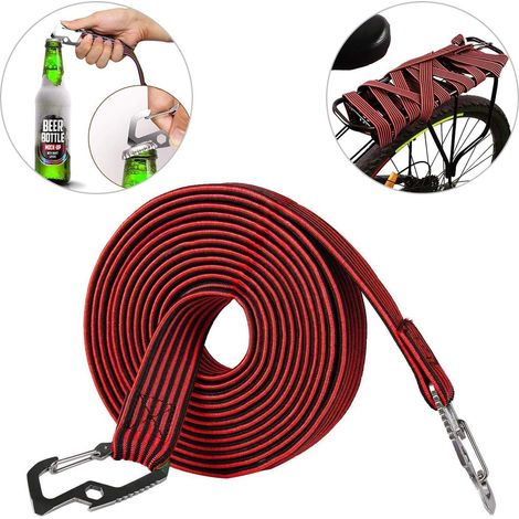 MINKUROW Cuerda Elástica Para Equipaje, Cuerda Elástica Universal Resistente Con Gancho De Acero Al Carbono, Adecuada Para Bicicletas, Coches Eléctricos, 4 Metros (Rojo) (1/5)