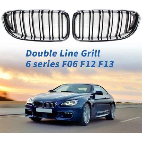 1 pair of black + silver ABS front bumper grille with dual-line air intake and grille cover suitable for (1/2)