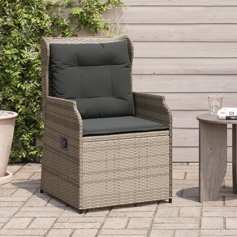 Gartensessel mit Kissen 2 Stk. Verstellbar Grau Poly Rattan vidaXL