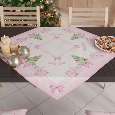 Centre de Table de Noël 90x90 cm, Tissu en Microfibre Doux et Résistant, Décoration Élégante pour Fêtes, Motif 'GNOME Rose' (1/3)