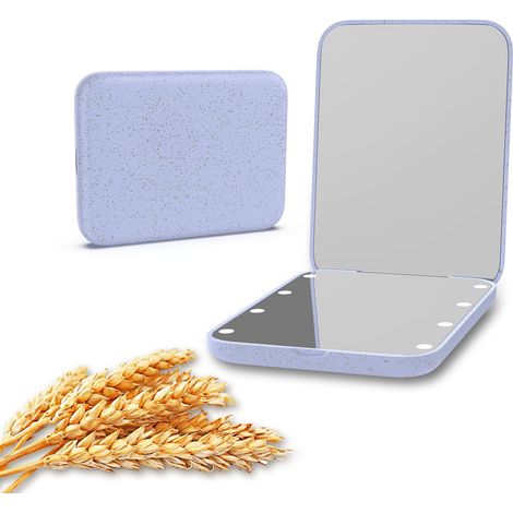 Miroir de Poche en Paille de Blé - Grossissant 1X/3X pour Sac à Main, Éclairé en Fibre de Plastique, Pliable, Compact pour Cadeau (1/5)