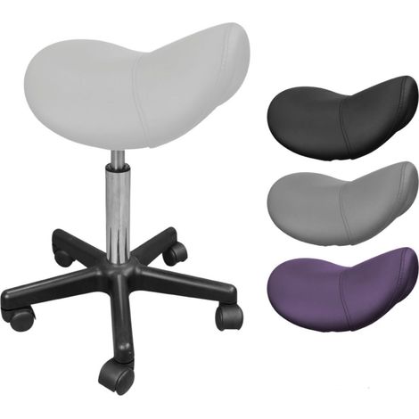 Tabouret ergonomique, selle de cheval à roulettes réglable en hauteur de 49.5 à 68 cm et pivotable à 360° - Blanc - Vivezen (1/8)