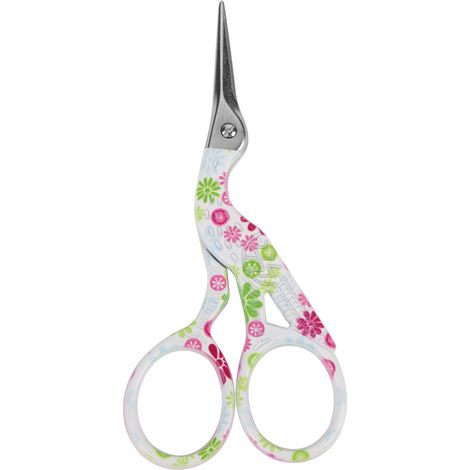 Paires de ciseaux à broder en forme de grue, acier carbone coloré mini, fond blanc fleur rose, couture décorative (1/5)