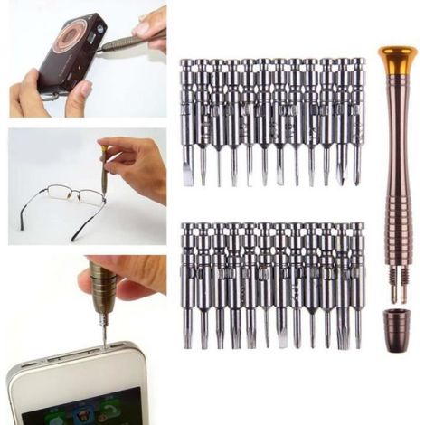 Tournevis De Précision - 25 En 1 Avec 24 Embouts Et Étui Portefeuille - Pour Réparation Téléphone Ordinateur Lunettes Montres Appareil Photo - 1 Pièce (1/4)