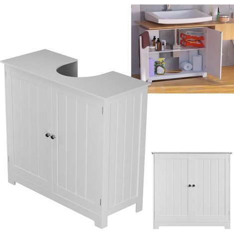 armoire de rangement 58x60 cm sous l'évier, avec étagères réglables, poignées et trous de drainage, armoire de toilette, gain de place, armoire de rangement, meuble-lavabo, sous l'évier (blanc)