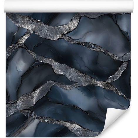 Papier peint bleu marine et encre graphite pour salon et chambre 50x1000 cm (1/5)