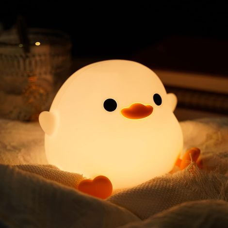 Lámpara de noche de silicona con forma de pato, luz regulable, temporizador táctil y decoración para la habitación del recién nacido. (1/5)