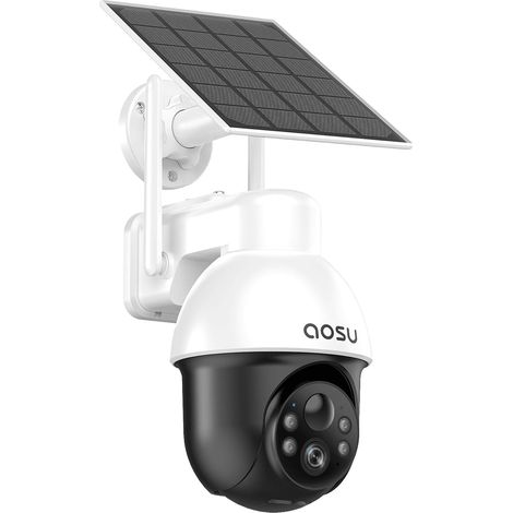 AOSU 3K 5MP Cámara de Vigilancia WiFi Exterior, Pilas Cámara de Seguridad Inalámbrica, Panorama PTZ de 360°, Panel Solar Portátil, Detección PIR de Personas y Coches, Visión Nocturna Color