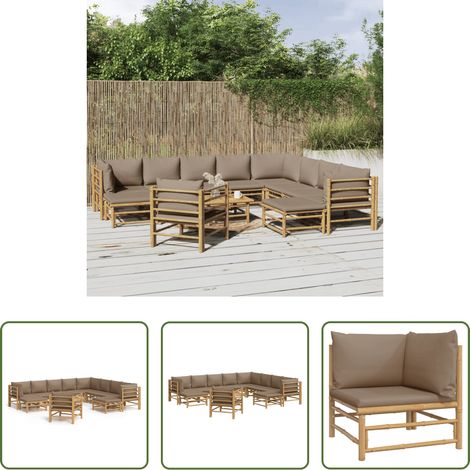 Canapé de jardin - Salon de jardin 12 pcs avec coussins taupe bambou (1/5)
