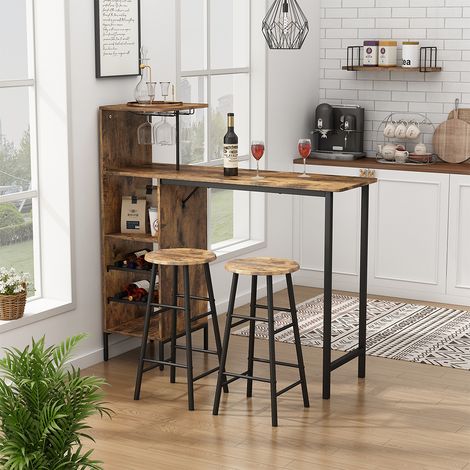 Set de table de bar Fyrk, noir/chêne rustique, 121.5x40cm avec 2 tabourets, Vicco