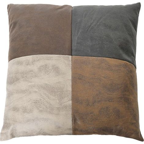 1 coussin patchwork, aspect vieux cuir, déhoussable, 40x40 cm, motif rétro, pour canapé ou lit