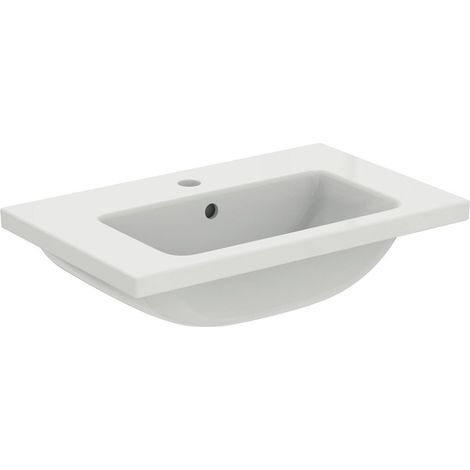 Meuble lavabo i.life S 1 tiroir avec plan en bois 610x385x180 mm blanc avec Ideal Plus