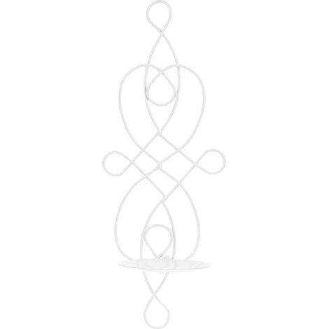 Bougeoir mural en fer forgé décoratif pour la maison, support de bougie raffiné-35.4X13.4cm-White (1/4)