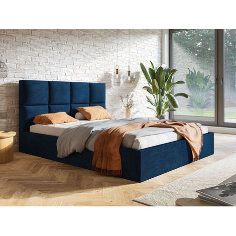 Lit rembourré avec rangement 160x200 velours bleu Malo (1/5)