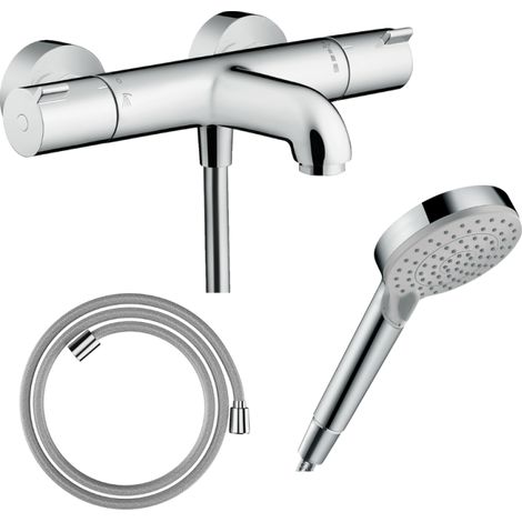 Pack mezclador termostático de baño HANSGROHE Ecostat 1001CL + flexo Designflex + rociador Vernis Blend 100 EcoSmart 2 chorros cromado