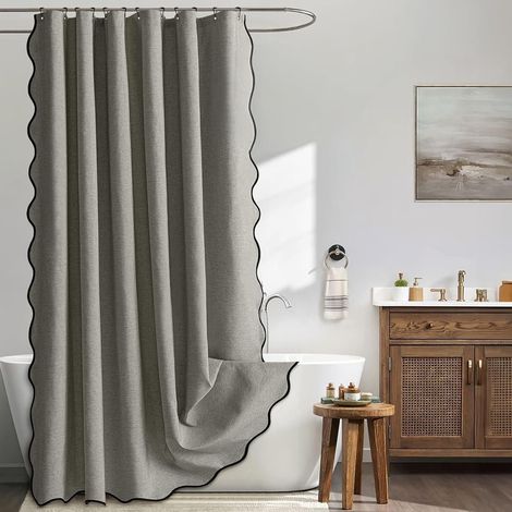 Rideau de douche ondulé avec crochets pour garder la salle de bain propre et sèche - 1 pièce, gris, 200 x 240 cm. (1/5)