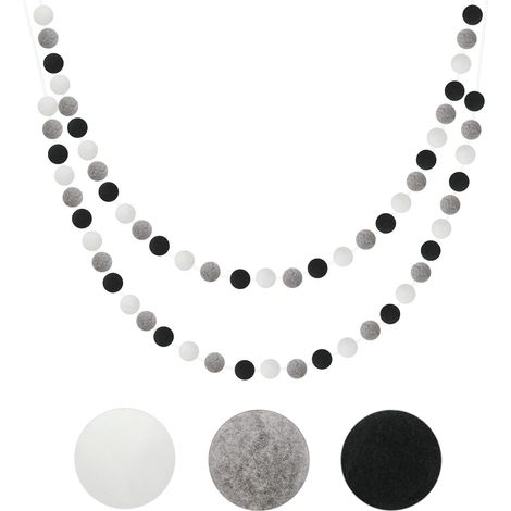Guirlande En Boule En Feutre - 48 Pompons En Laine - Décoration Pour Noël Et Mariage - Gris Noir Blanc - 2 Pièces (1/5)