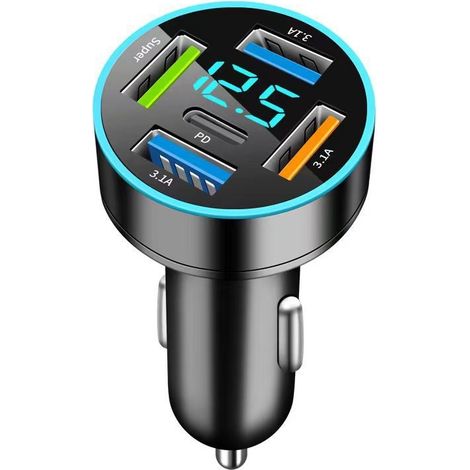 New SUPER+PD+3.1A 5-port car charger with 6 USB ports - Black (1/3)