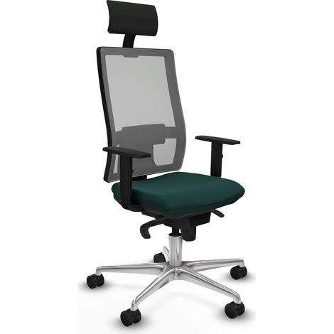 Horna sincro malla gris similpiel verde botella brazos 1D base aluminio cabecero fijo ruedas 65mm nailon (1/5)