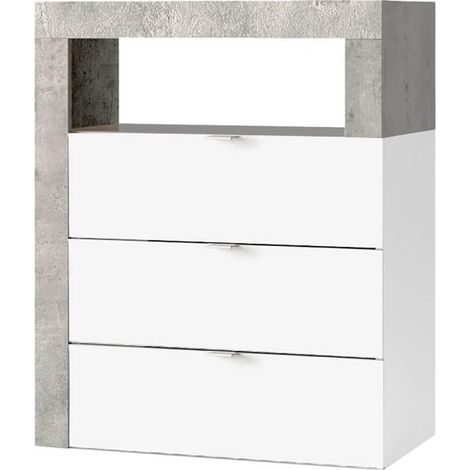 ARTURO - Rangement 3 tiroirs 64cm blanc laqué et aspect béton (1/4)