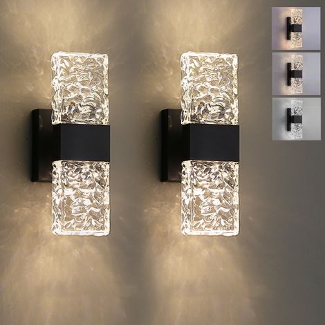 Lot de 2 Applique murale, lampe LED en cristal, appliques murales décoratives avec 3 températures de couleur, lampe de chevet, noir (1/5)